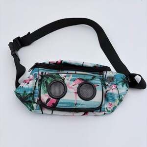 JammyPack Flamingo Tropical Print Fanny Pack with Built-in Speakers